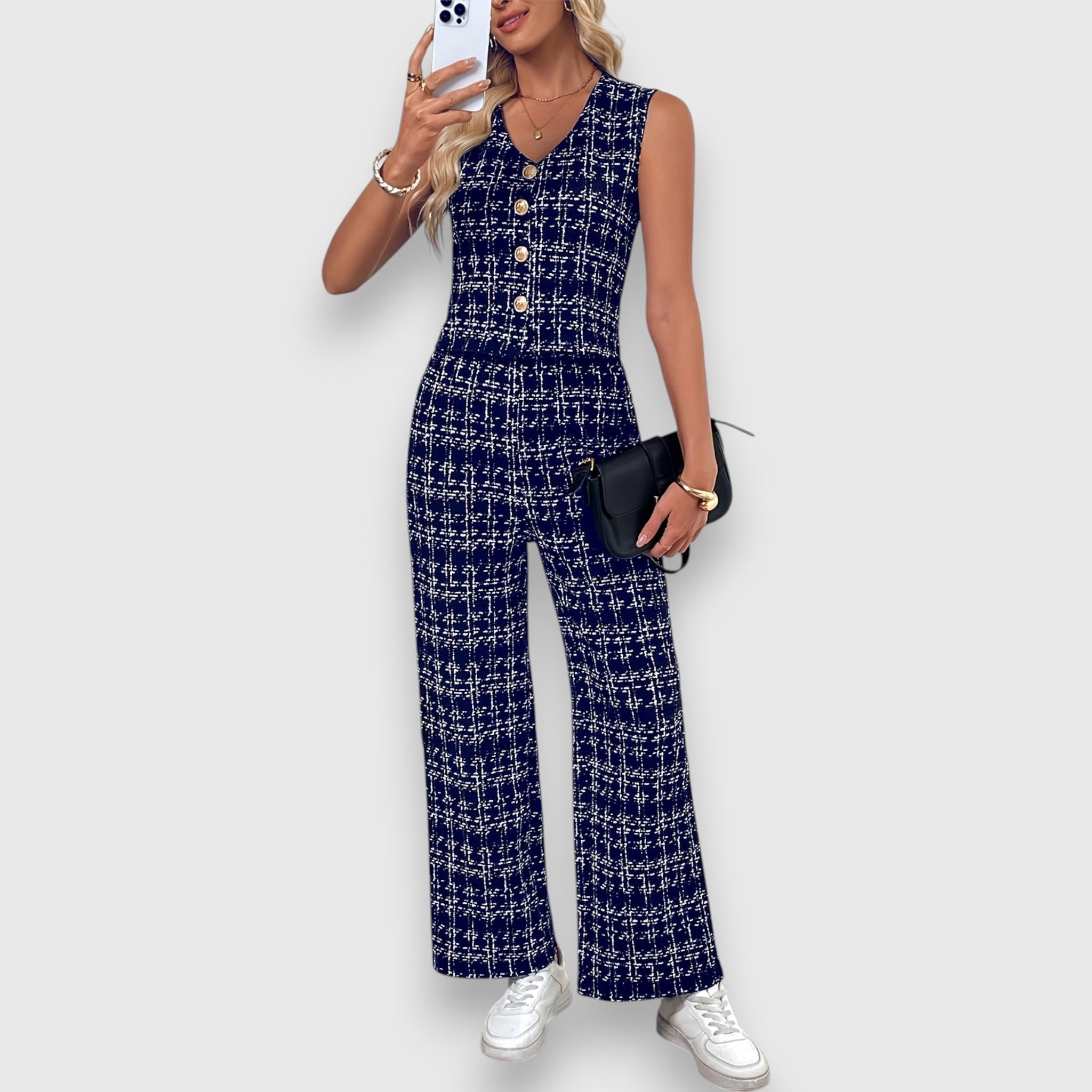 Gelsomina - Completo due pezzi con scollo a V e pantaloni coordinati