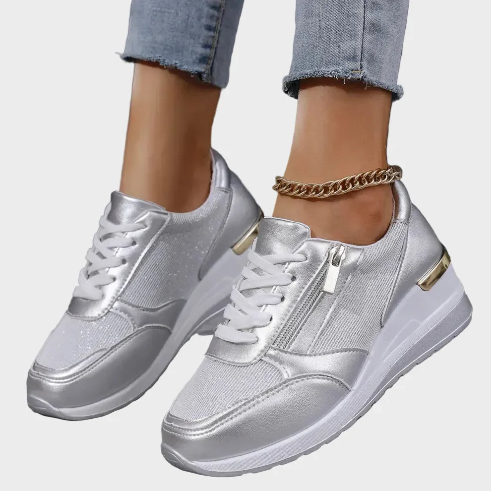 Sneakers ortopediche da donna con lacci e zip laterale