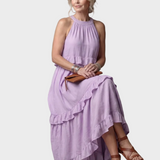 Katia - Abito lungo con collo all'americana e balze