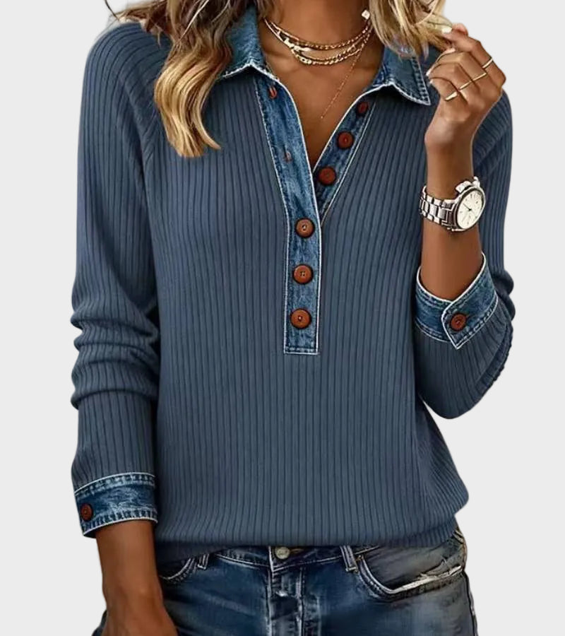 Cosima - Blusa in denim intrecciata a maniche lunghe