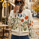 Rebecca - Cardigan con zip prato di fiori selvatici