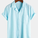 Camicia estiva da uomo in cotone a maniche corte con taschino