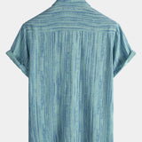 Camicia da uomo traspirante a righe blu con tasca