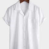 Camicia estiva da uomo in cotone a maniche corte con taschino