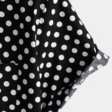 Camicia da uomo in cotone a maniche corte nera a pois con taschino