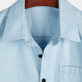 Camicia da uomo in lino e cotone a maniche corte in tinta unita