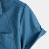 Camicia da uomo in lino e cotone a maniche corte in tinta unita
