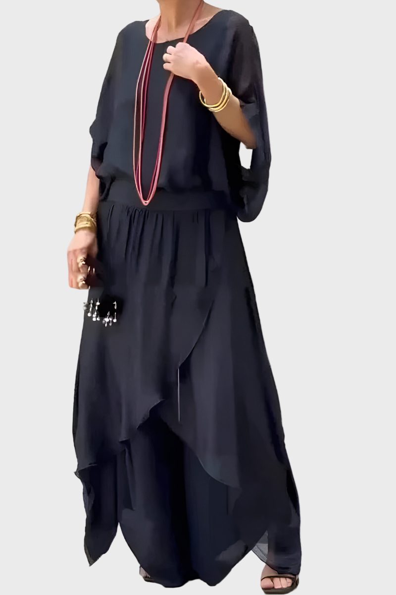 Stella - Top ampio e pantaloni con spacco – Completo due pezzi in chiffon