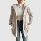 Barbara - Cardigan con cappuccio in finta pelliccia