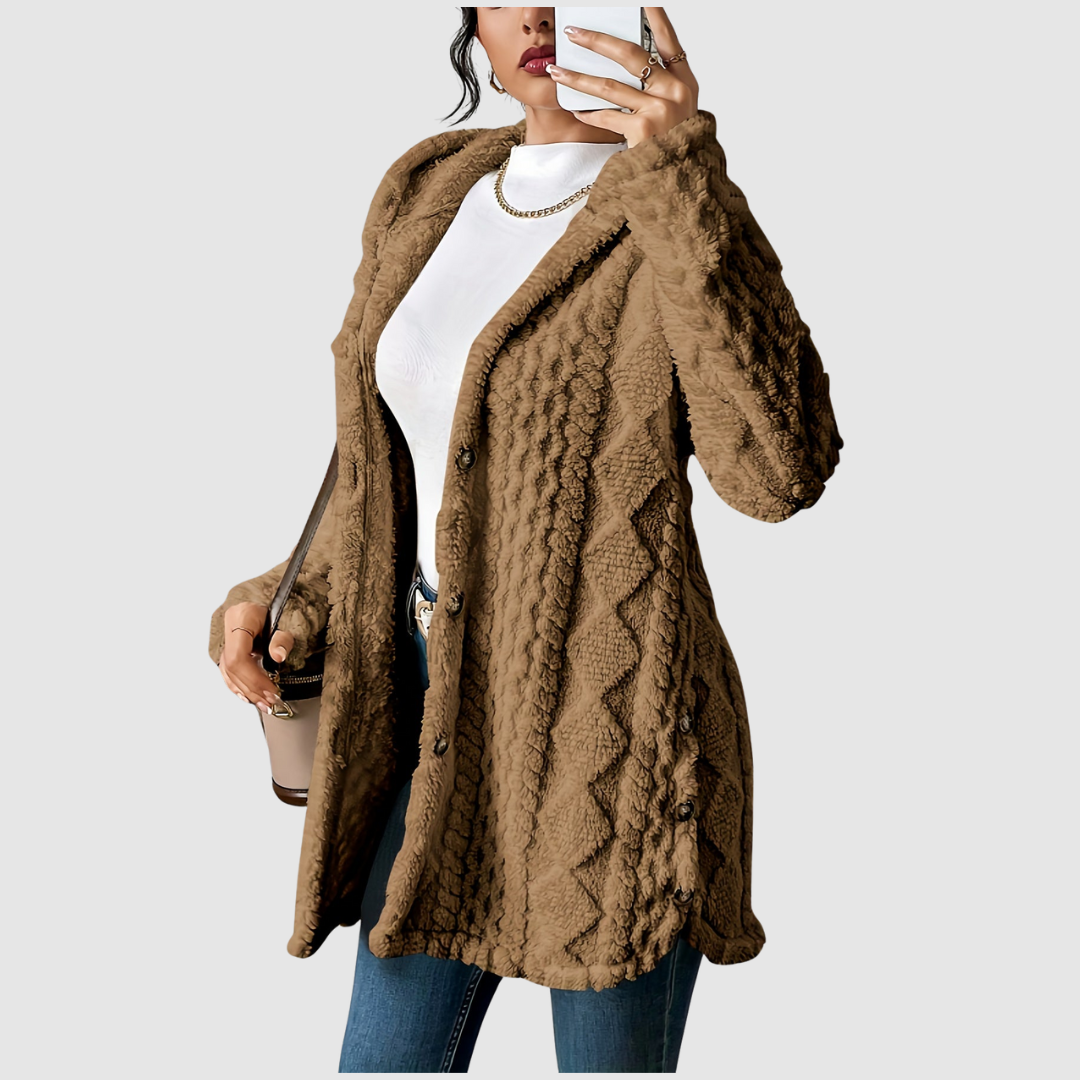 Stefania - Cardigan in peluche con cappuccio