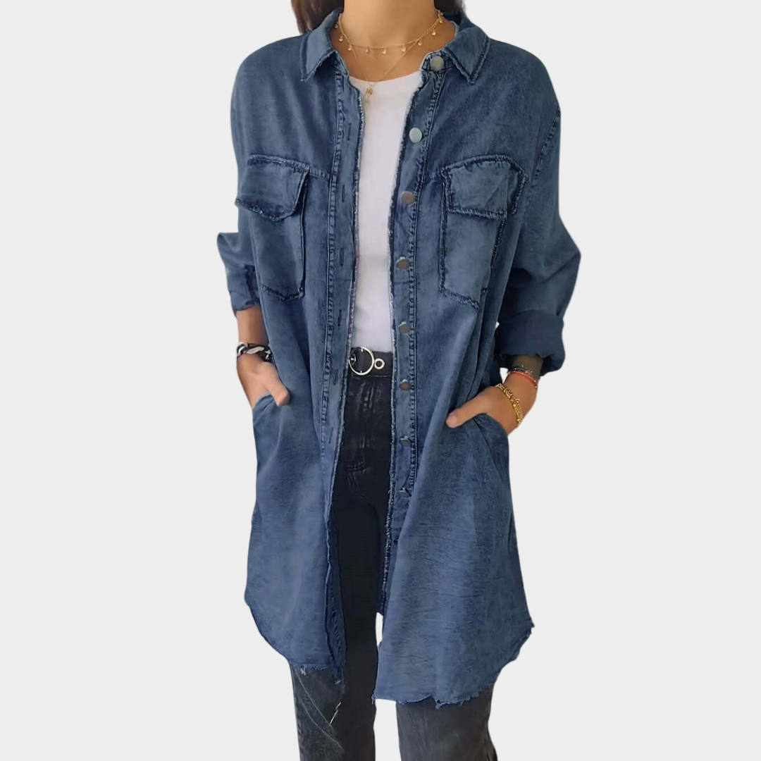 Adriana - Camicia in denim a maniche lunghe con colletto classico