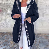 Cappotto casual con cappuccio, coulisse e stampa lettering