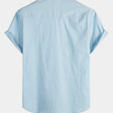 Camicia da uomo in lino e cotone a maniche corte in tinta unita