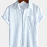 Camicia estiva da uomo in tinta unita con taschino