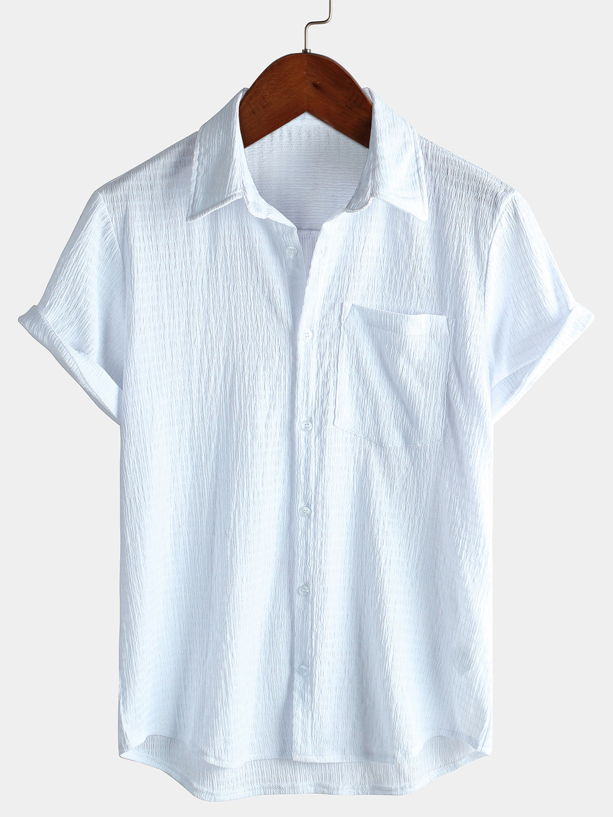 Camicia estiva da uomo in tinta unita con taschino