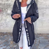 Cappotto casual con cappuccio, coulisse e stampa lettering
