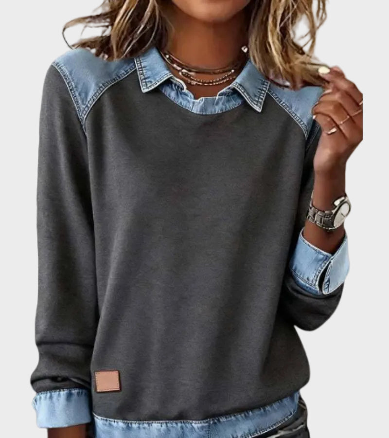 Cosima - Blusa in denim intrecciata a maniche lunghe