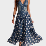 Silvana - Abito in denim con gonna in chiffon a pois