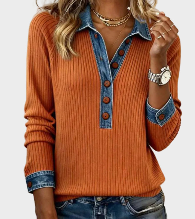 Cosima - Blusa in denim intrecciata a maniche lunghe