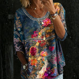 Aurelia - Blusa in denim a fiori vintage