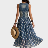 Silvana - Abito in denim con gonna in chiffon a pois