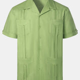 Camicia guayabera da uomo in lino a maniche corte