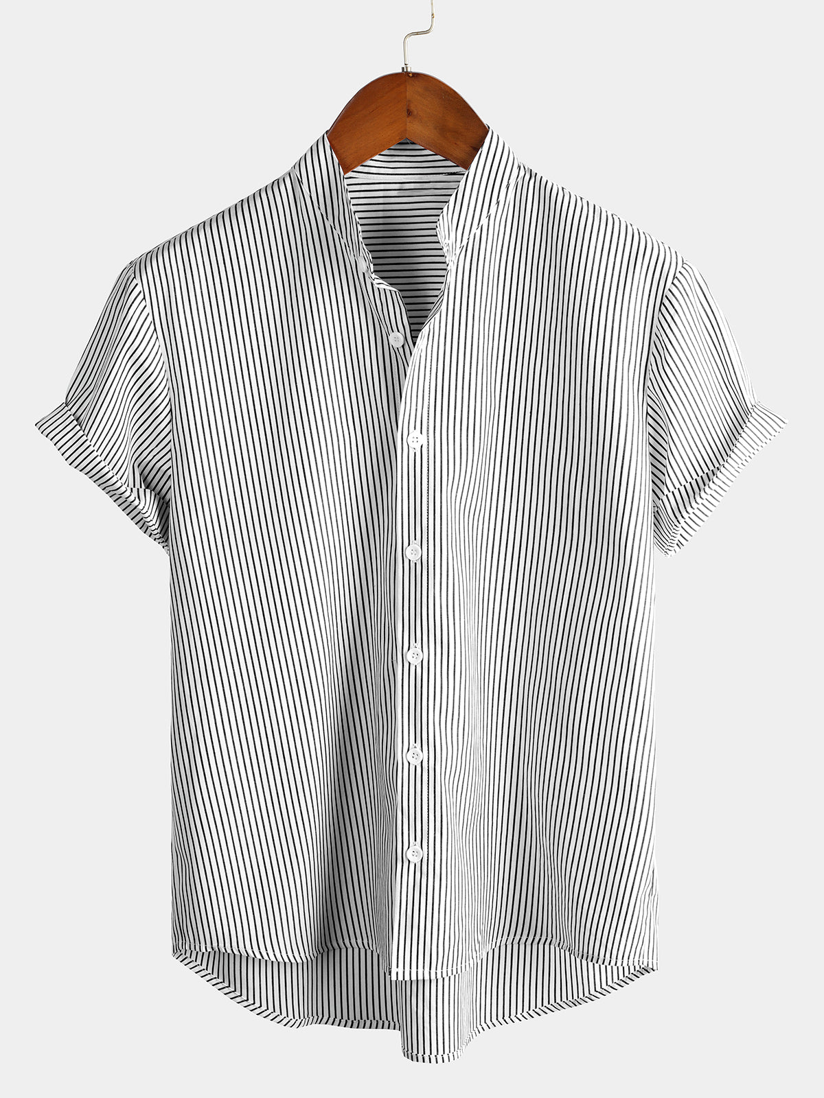Camicia henley da uomo in cotone con collo alla coreana a righe verticali