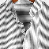 Camicia henley da uomo in cotone con collo alla coreana a righe verticali