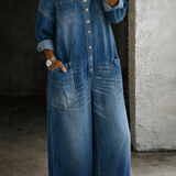 Celina - Tuta in denim con spalle scoperte