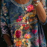 Aurelia - Blusa in denim a fiori vintage