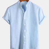 Camicia henley da uomo in cotone con collo alla coreana a righe verticali