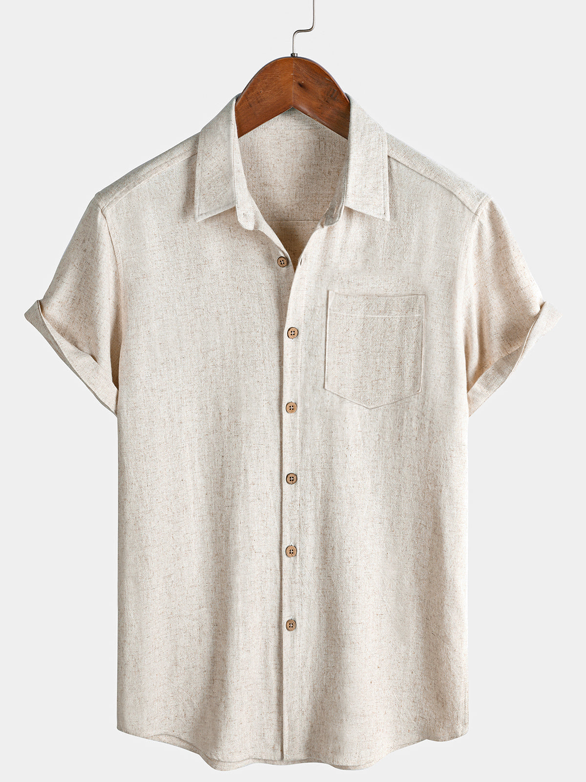 Camicia sportiva da uomo beige a maniche corte