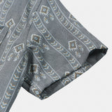 Camicia vintage da uomo grigia a righe verticali in stile azteco