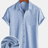 Camicia sportiva da uomo blu a maniche corte
