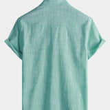 Camicia casual da uomo traspirante in cotone a maniche corte con due tasche