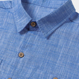 Camicia casual da uomo traspirante in cotone a maniche corte con due tasche