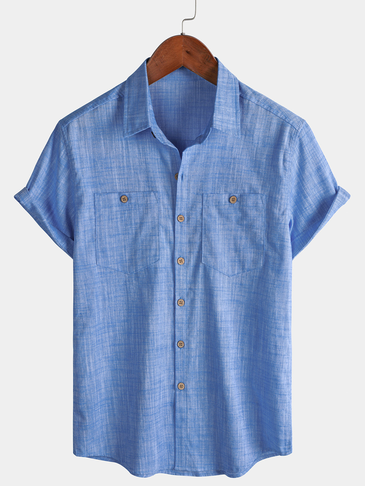 Camicia casual da uomo traspirante in cotone a maniche corte con due tasche