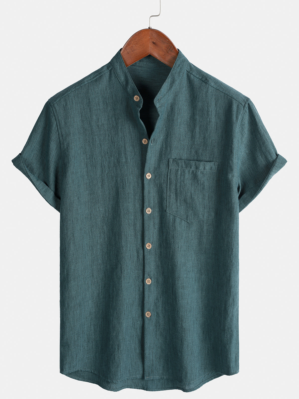 Camicia henley casual da uomo a maniche corte in tinta unita