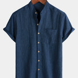 Camicia henley casual da uomo a maniche corte in tinta unita