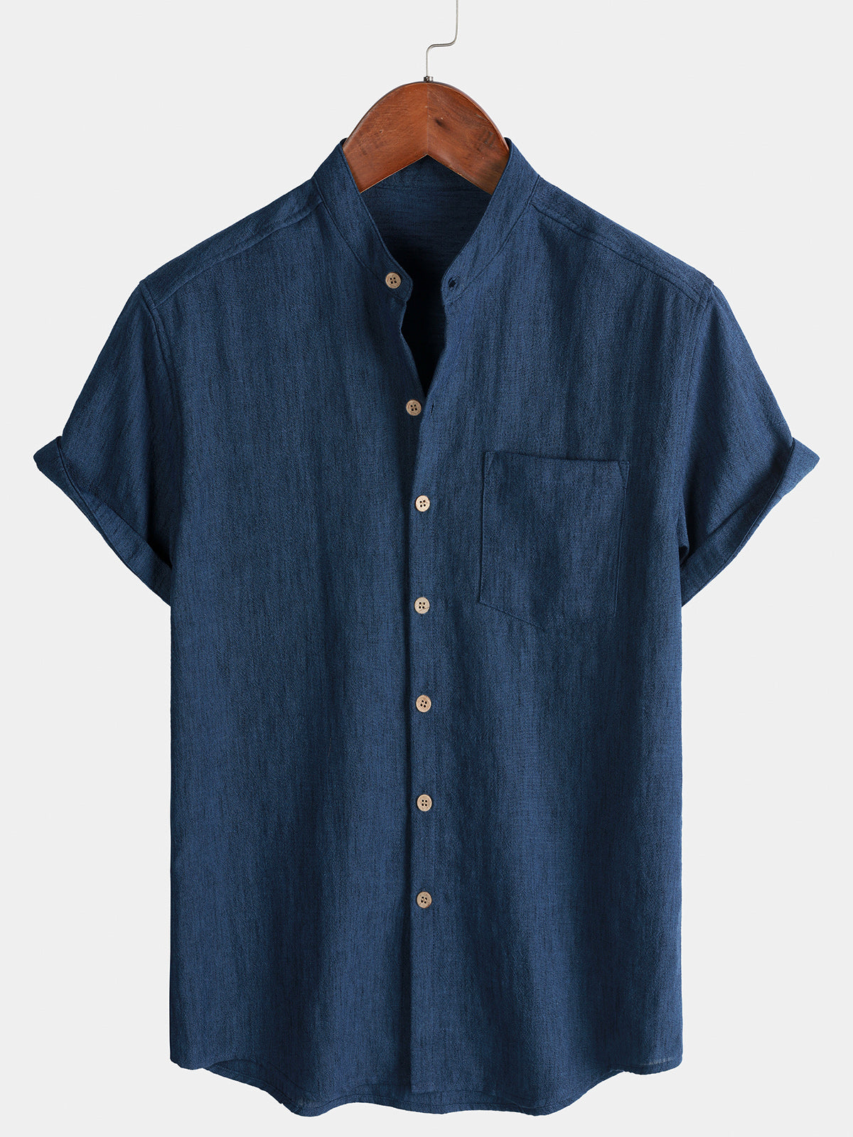 Camicia henley casual da uomo a maniche corte in tinta unita
