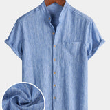 Camicia henley casual da uomo a maniche corte in tinta unita