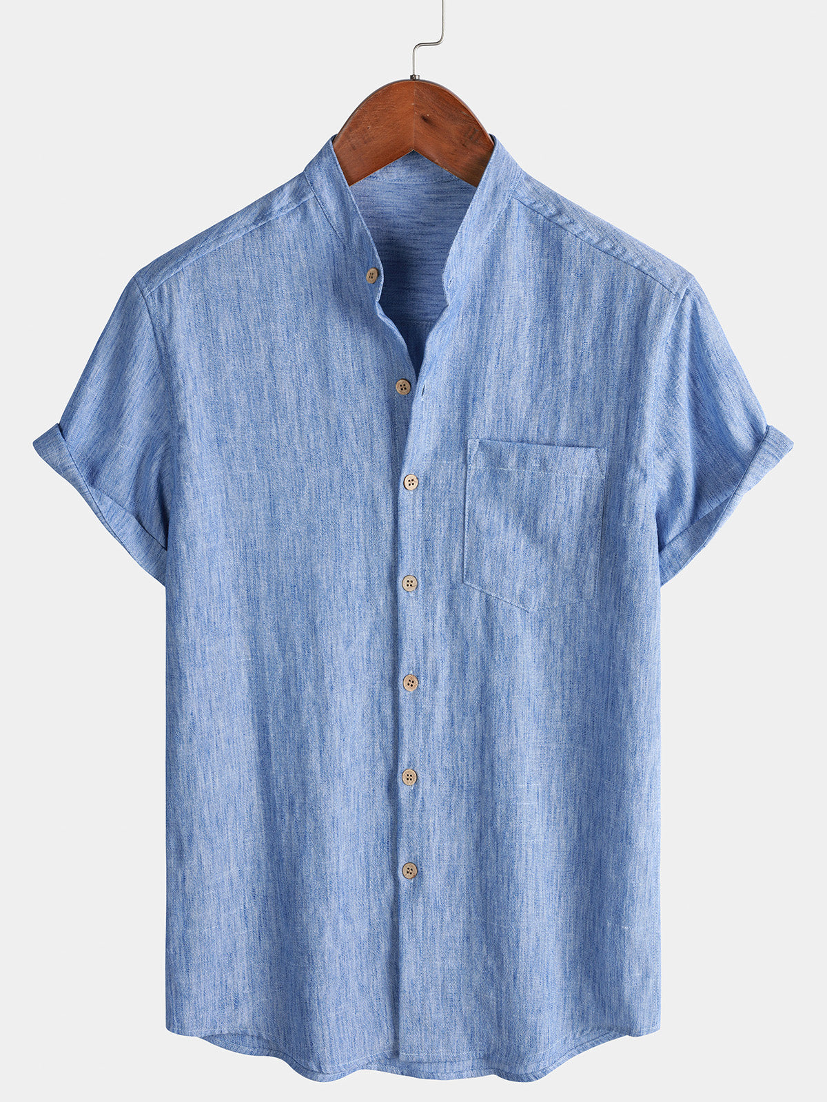 Camicia henley casual da uomo a maniche corte in tinta unita
