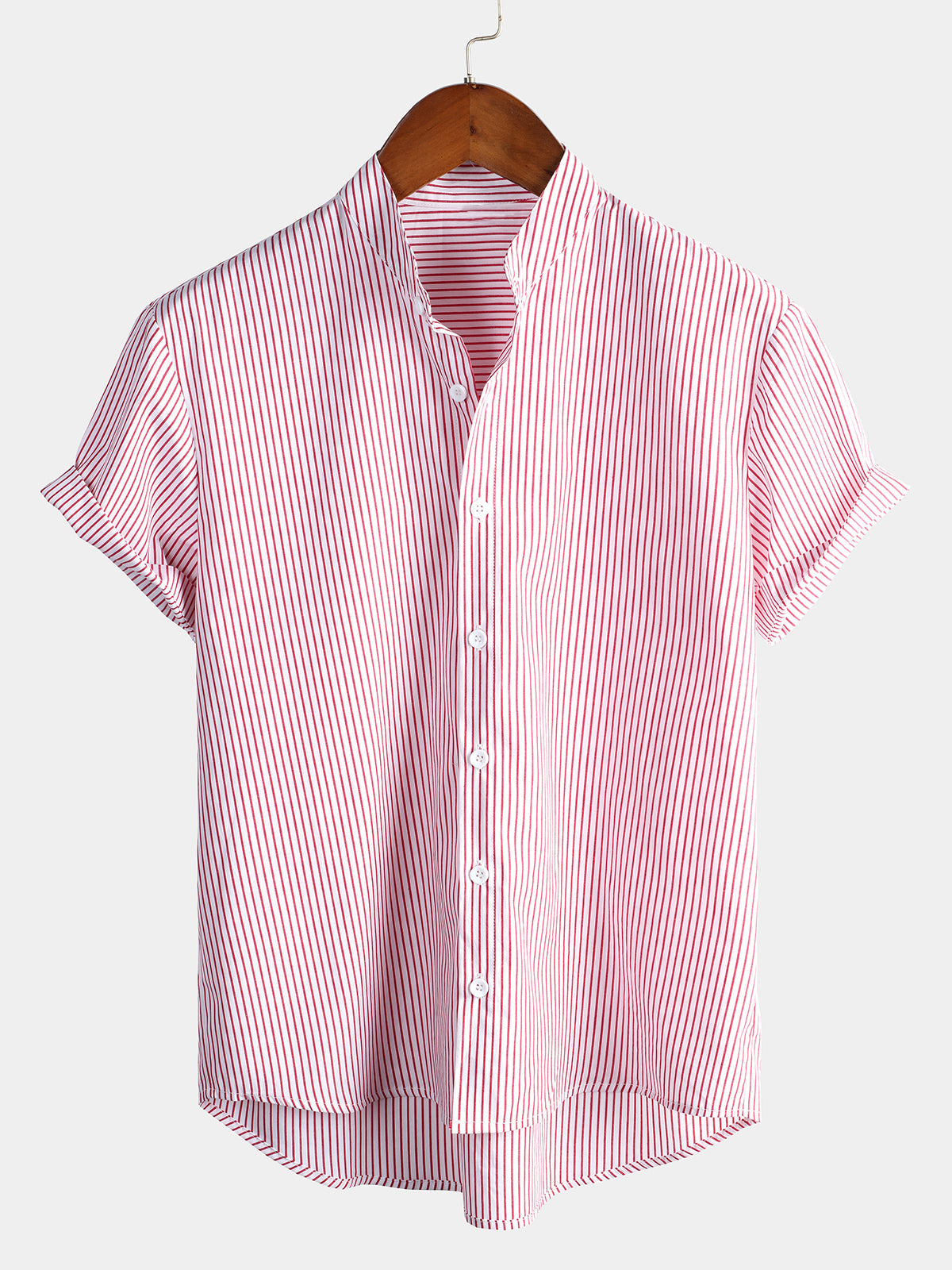 Camicia henley da uomo in cotone con collo alla coreana a righe verticali