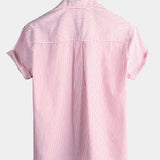 Camicia henley da uomo in cotone con collo alla coreana a righe verticali