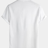 Camicia da uomo in tinta unita a maniche corte con collo alla coreana e taschino