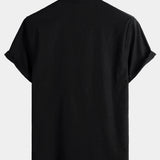 Camicia da uomo a maniche corte con collo alla coreana e tasca frontale