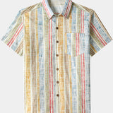 Camicia da uomo in cotone a righe verticali traspirante a maniche corte