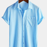 Camicia estiva da uomo in tinta unita con taschino