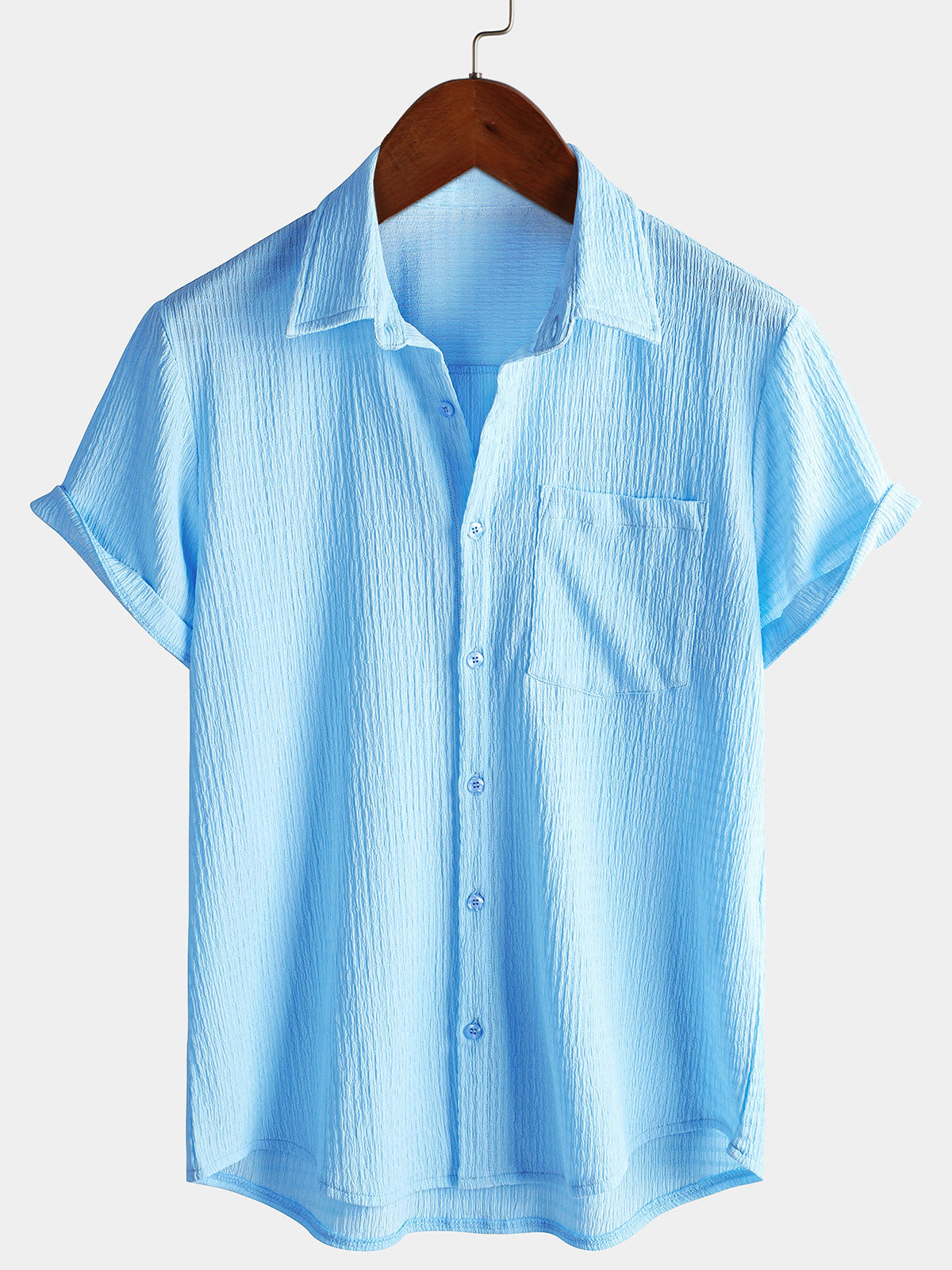 Camicia estiva da uomo in tinta unita con taschino
