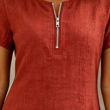 Vestito in lino da donna con taglio ad A e chiusura con zip